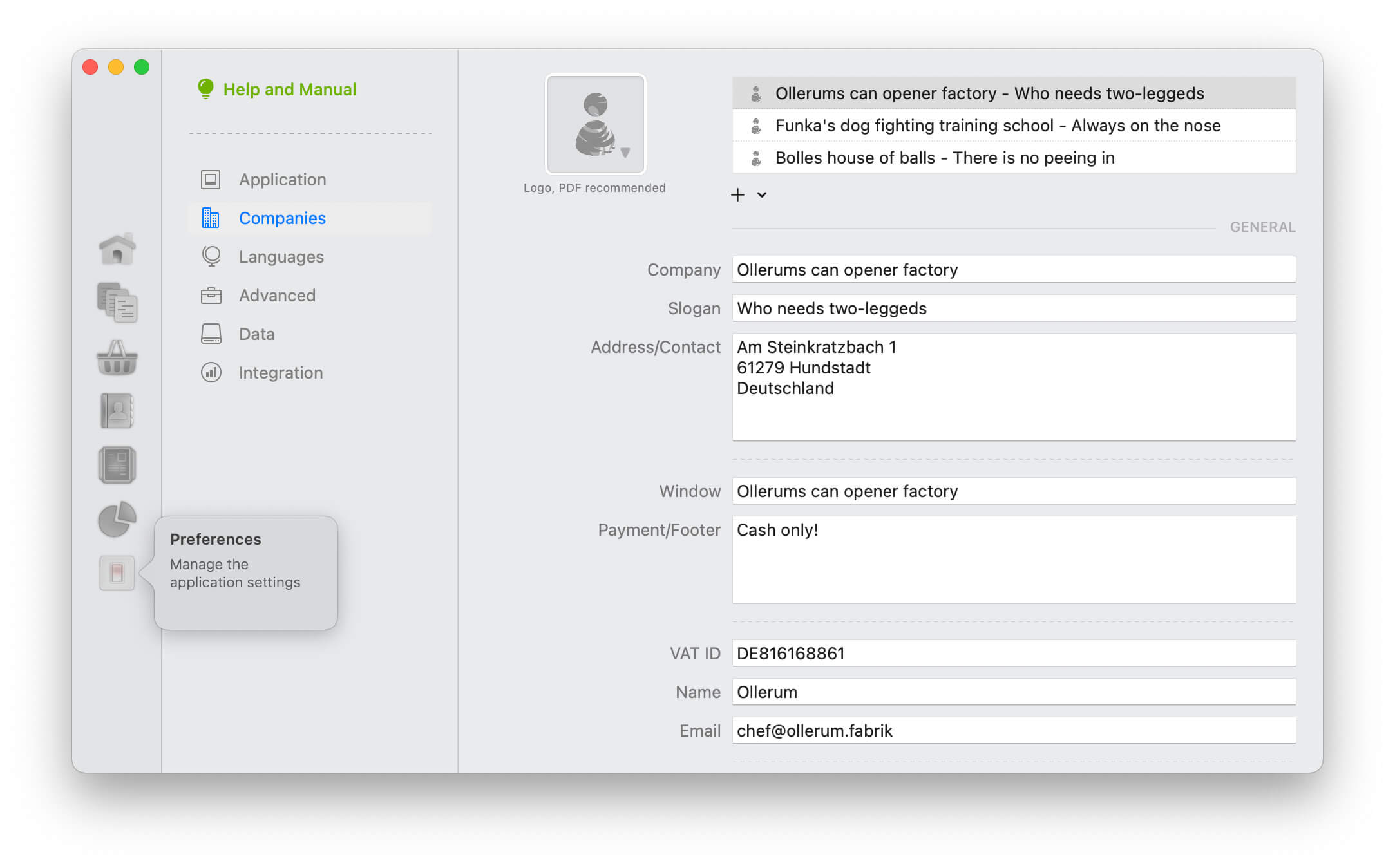 Invoices Settings Companies